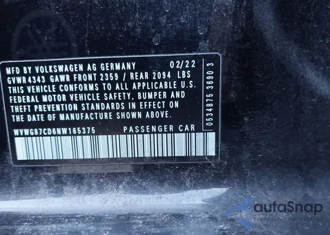 2022 Volkswagen Golf Gti 2.0T S z USA, uszkodzony, nr VIN WVWG87CD6NW165375